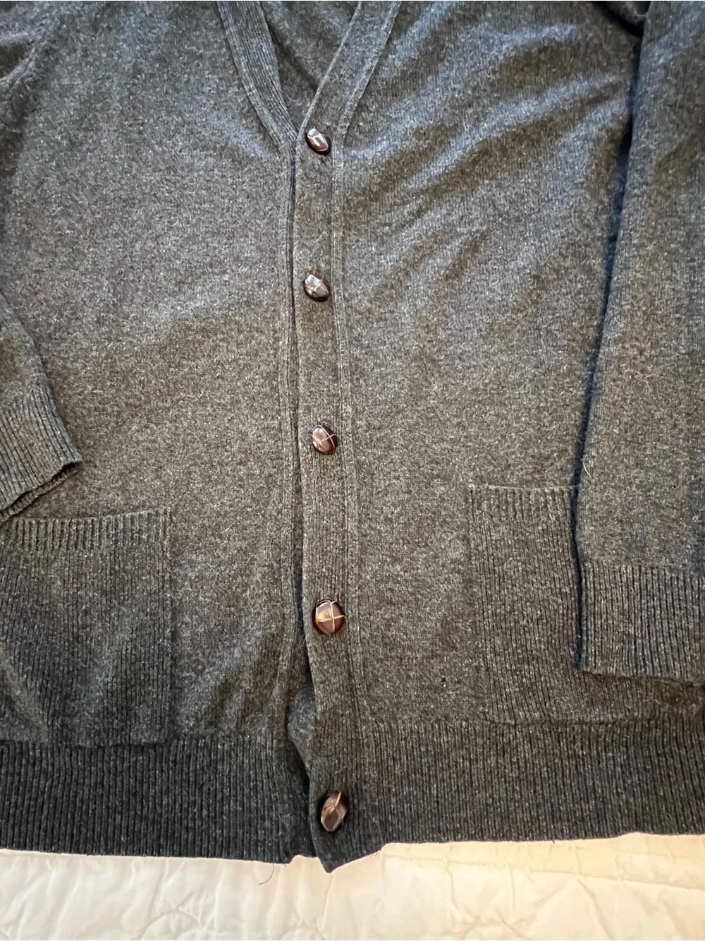 L.L. Bean Charcoal Gray V-Neck Button Cardigan